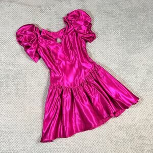 Amazing vintage retro 80s style babydoll mini dress purple/pink satin alfred